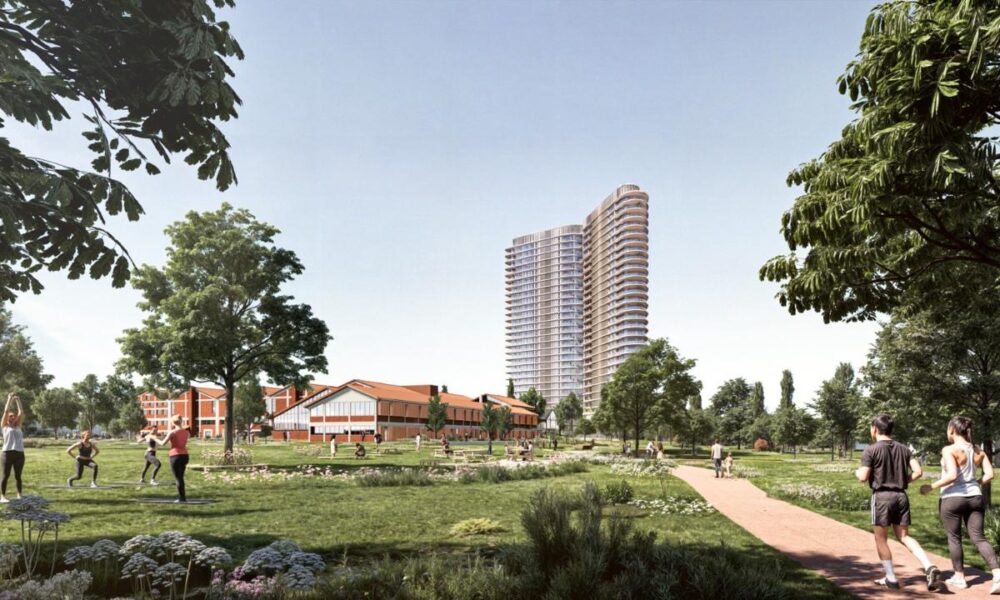 Ο Πύργος Κατοικιών στη μεγάλη επένδυση της ΣΤΑΝΤΑ στο ακίνητο των πρώην Κεραμείων Αλλατίνη στη Θεσσαλονίκη - Πηγή: AVAX